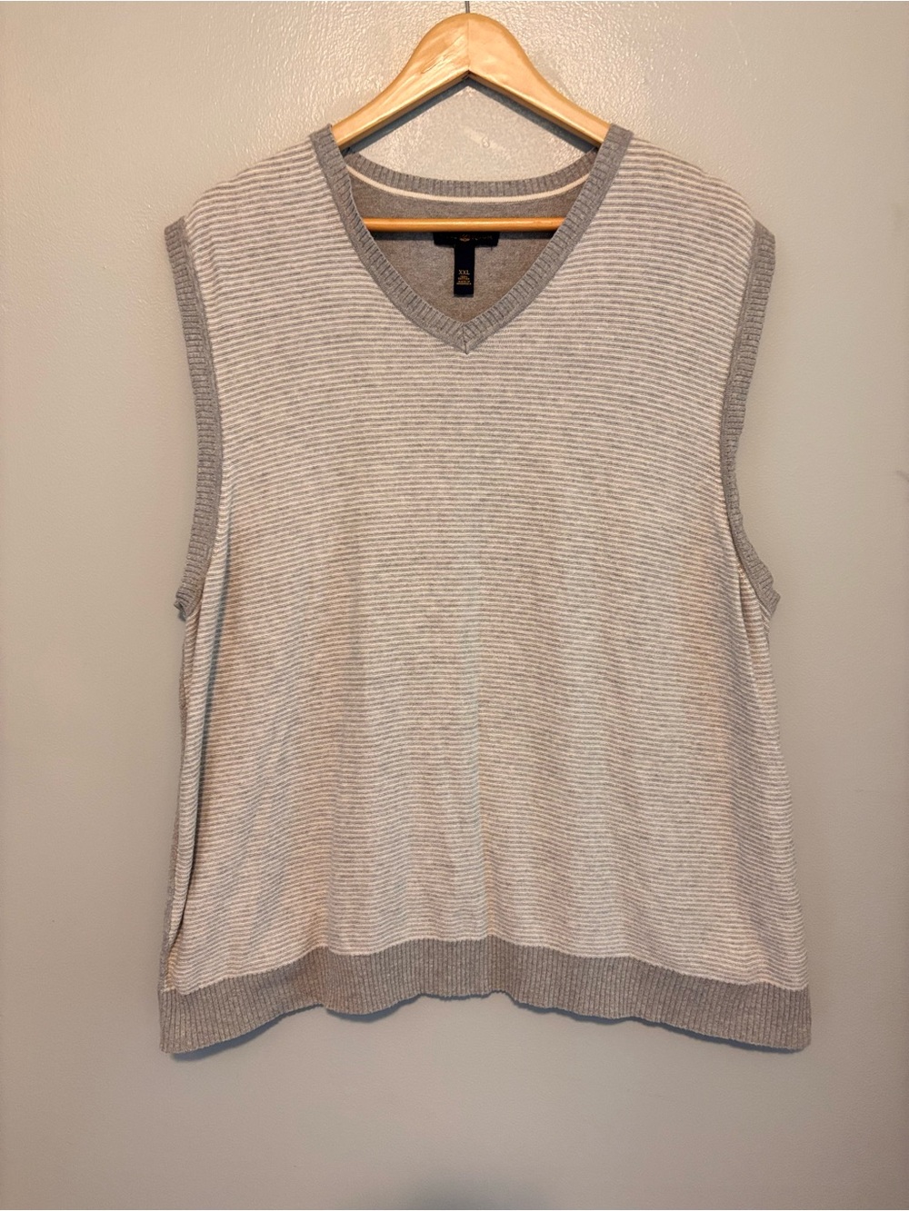 Club Room Striped V-Neck Sleeveless Knit Tank in Gray and Cream